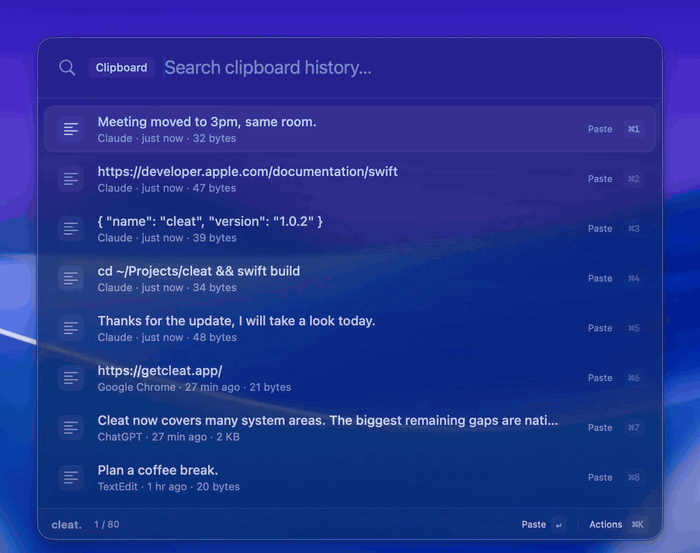 Find what you copied: Text, links, images and files. Search it, paste it.