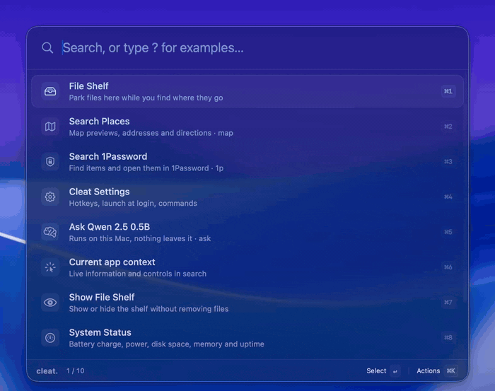 Ask for examples: The command guide, filtered by what you type.